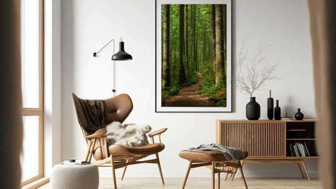 Poster im Hochformat mit Waldlandschaft für das Wohnzimmer